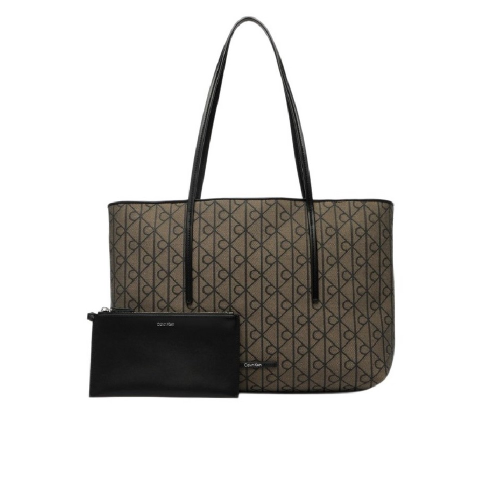 CALVIN KLEIN EMBLEM AOP JACQUARD TOTE POUCH ΤΣΑΝΤΑ ΓΥΝΑΙΚΕΙΑ BLACK/BROWN