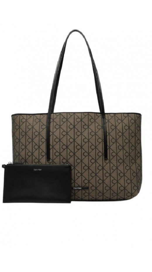 CALVIN KLEIN EMBLEM AOP JACQUARD TOTE POUCH ΤΣΑΝΤΑ ΓΥΝΑΙΚΕΙΑ BLACK/BROWN