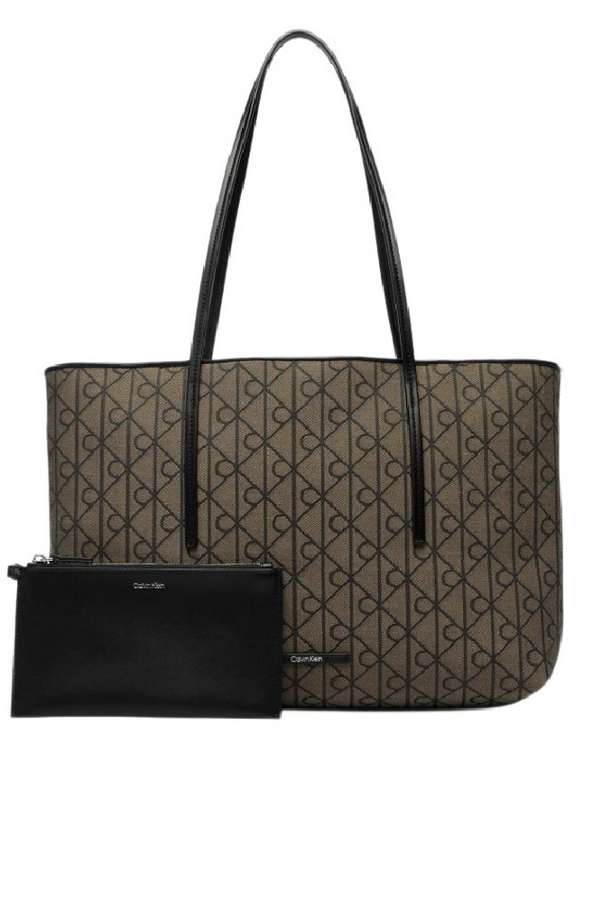 CALVIN KLEIN EMBLEM AOP JACQUARD TOTE POUCH ΤΣΑΝΤΑ ΓΥΝΑΙΚΕΙΑ BLACK/BROWN