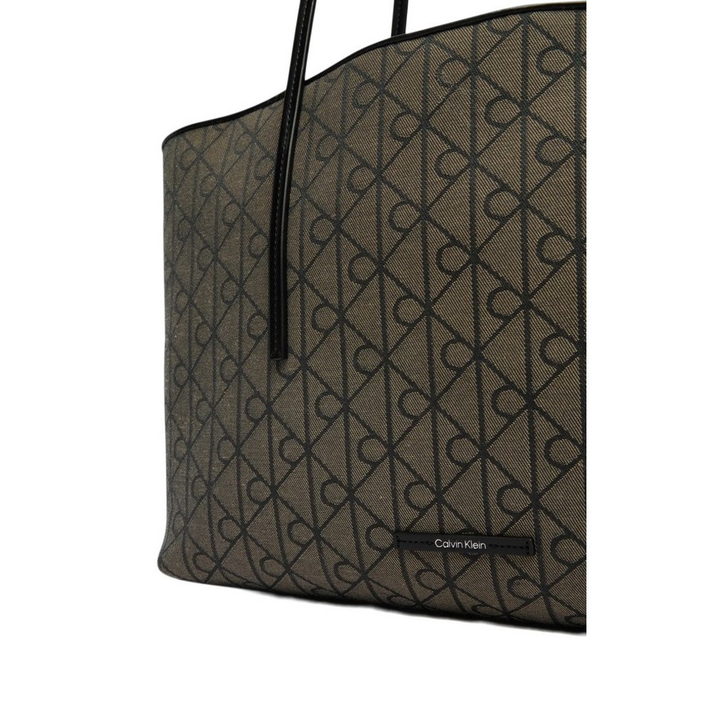 CALVIN KLEIN EMBLEM AOP JACQUARD TOTE POUCH ΤΣΑΝΤΑ ΓΥΝΑΙΚΕΙΑ BLACK/BROWN