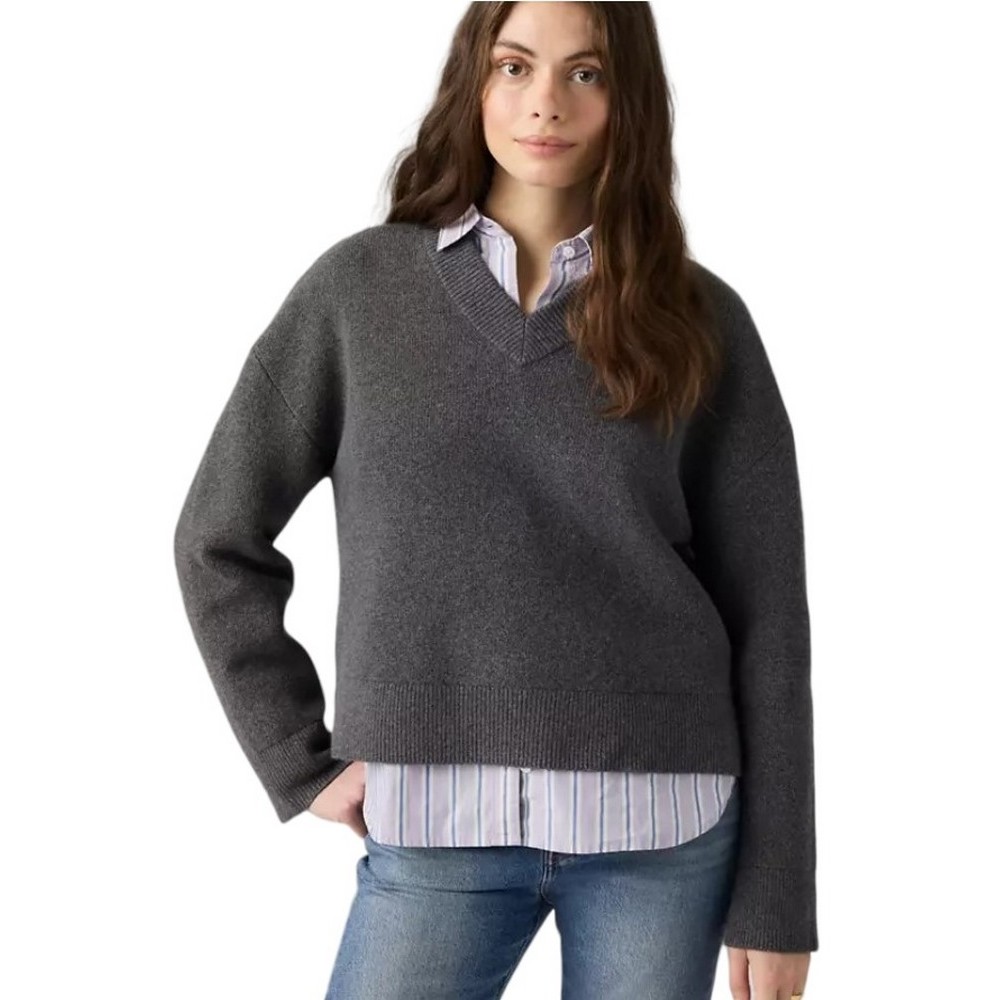 LEVIS SUPER SOFT VNECK SWEATER MILANO STITCH ΜΠΛΟΥΖΑ ΠΛΕΚΤΗ ΓΥΝΑΙΚΕΙΑ GREY
