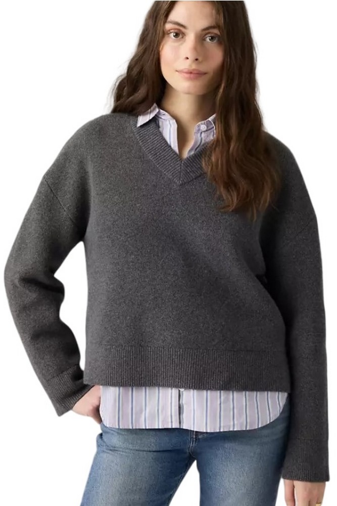 LEVIS SUPER SOFT VNECK SWEATER MILANO STITCH ΜΠΛΟΥΖΑ ΠΛΕΚΤΗ ΓΥΝΑΙΚΕΙΑ GREY