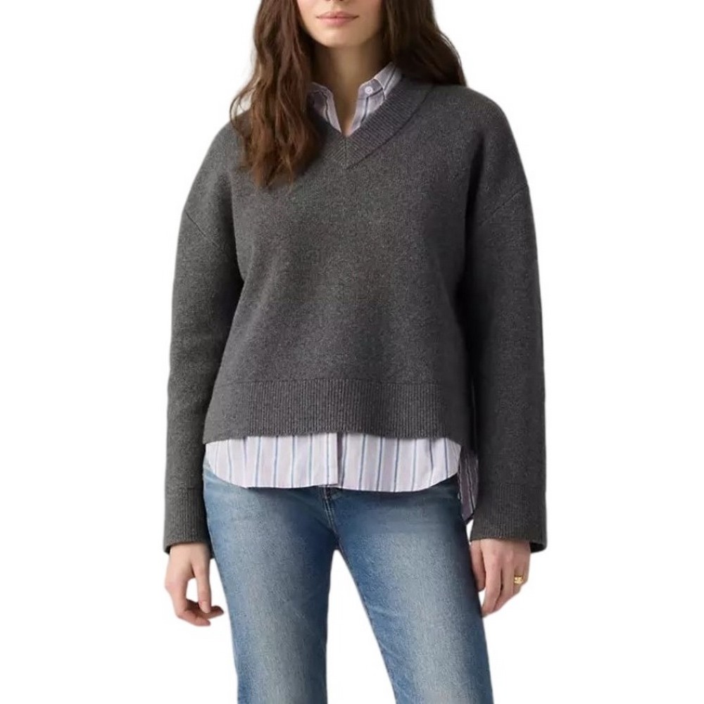 LEVIS SUPER SOFT VNECK SWEATER MILANO STITCH ΜΠΛΟΥΖΑ ΠΛΕΚΤΗ ΓΥΝΑΙΚΕΙΑ GREY