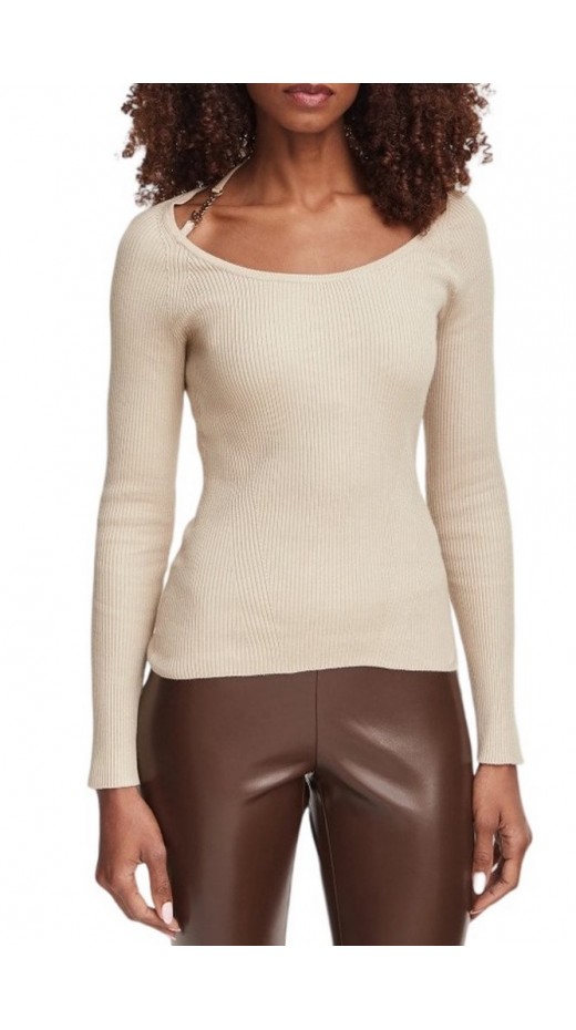 GUESS MEGHAN SWTR ΜΠΛΟΥΖΑ ΜΑΚΡΥΜΑΝΙΚΗ ΓΥΝΑΙΚΕΙΑ BEIGE