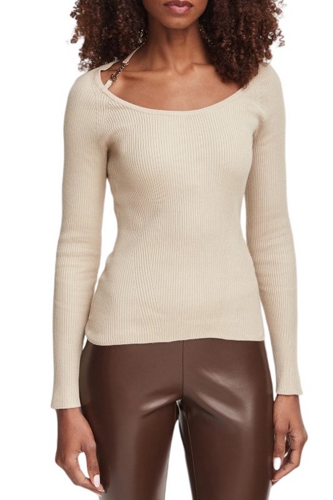 GUESS MEGHAN SWTR ΜΠΛΟΥΖΑ ΜΑΚΡΥΜΑΝΙΚΗ ΓΥΝΑΙΚΕΙΑ BEIGE