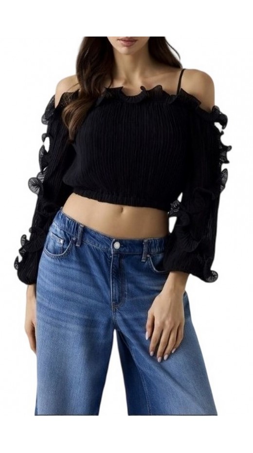 GUESS LS GABRIELLA TOP ΠΟΥΚΑΜΙΣΟ ΓΥΝΑΙΚΕΙΟ BLACK