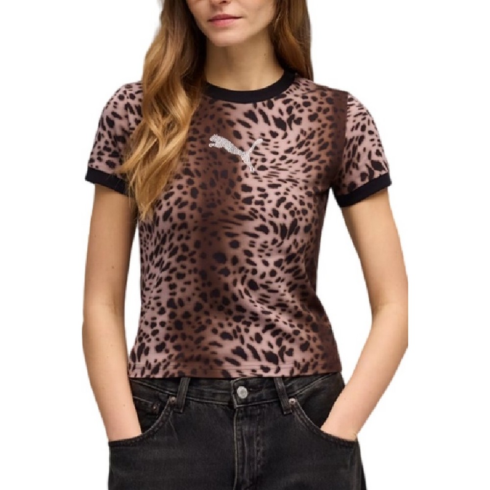 PUMA ESS GRAPHICS LEO LUXE BEDAZZLED SLIM T-SHIRT ΜΠΛΟΥΖΑ ΓΥΝΑΙΚΕΙΑ LEOPARD