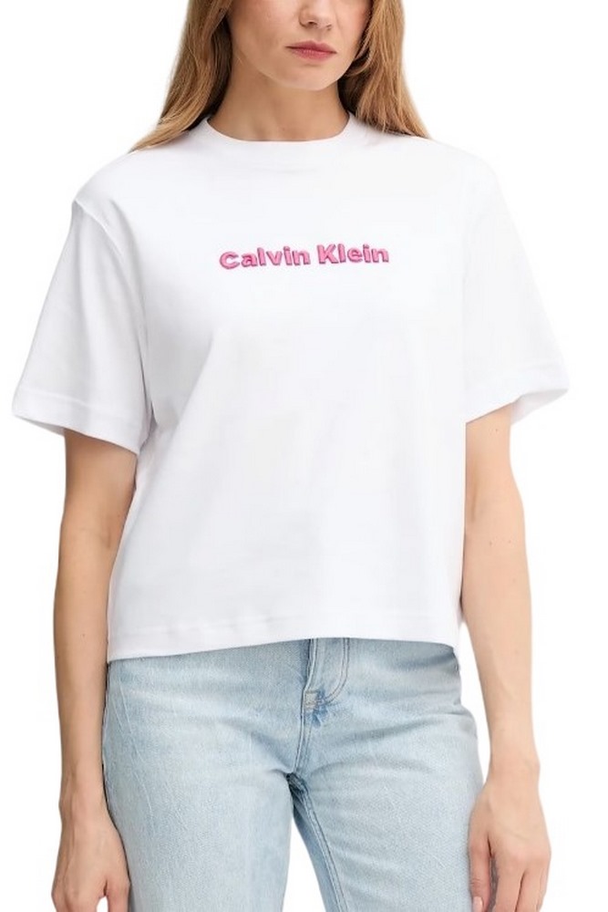 CALVIN KLEIN JEANS 2 TONE 3D EMBROIDERY LOGO TEE T-SHIRT ΜΠΛΟΥΖΑ ΓΥΝΑΙΚΕΙΑ WHITE