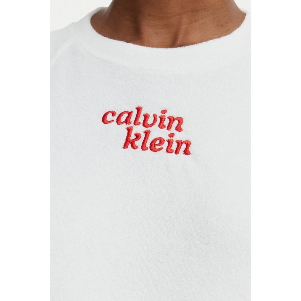 CALVIN KLEIN JEANS TOWEL TERRY CROPPED SWEATSHIRT T-SHIRT ΜΠΛΟΥΖΑ ΓΥΝΑΙΚΕΙΑ WHITE