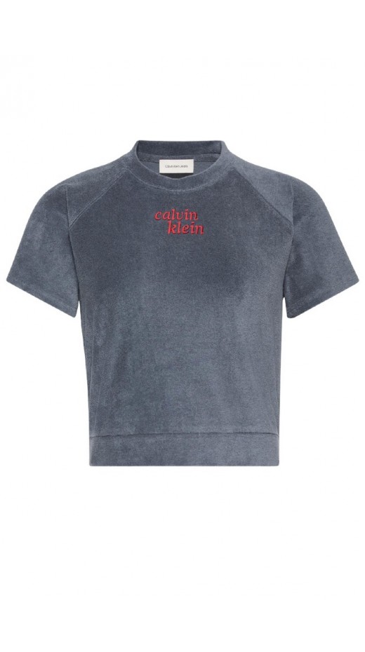 CALVIN KLEIN JEANS TOWEL TERRY CROPPED SWEATSHIRT T-SHIRT ΜΠΛΟΥΖΑ ΓΥΝΑΙΚΕΙΑ DARK GREY