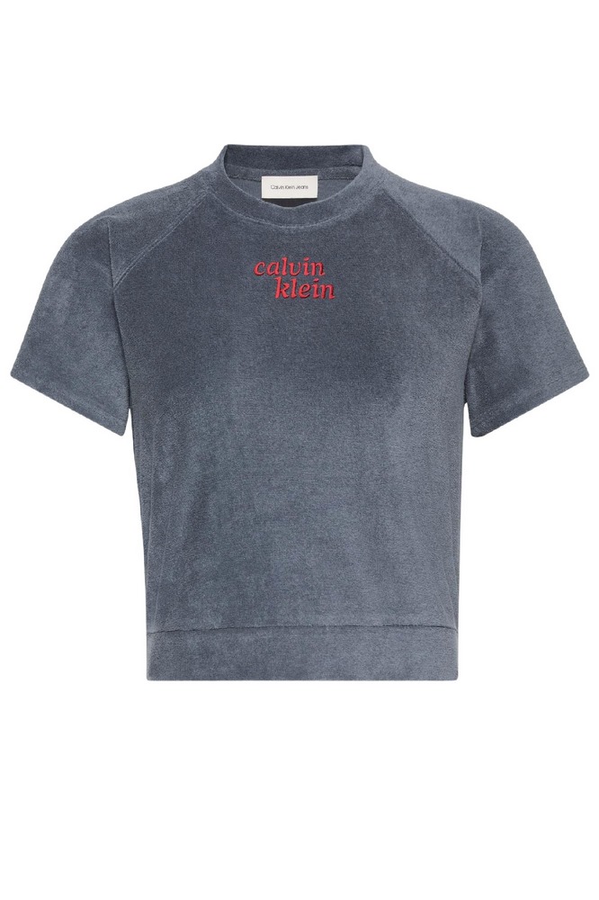 CALVIN KLEIN JEANS TOWEL TERRY CROPPED SWEATSHIRT T-SHIRT ΜΠΛΟΥΖΑ ΓΥΝΑΙΚΕΙΑ DARK GREY