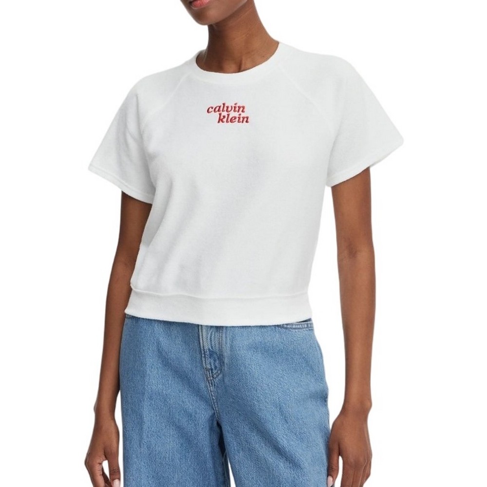 CALVIN KLEIN JEANS TOWEL TERRY CROPPED SWEATSHIRT T-SHIRT ΜΠΛΟΥΖΑ ΓΥΝΑΙΚΕΙΑ WHITE