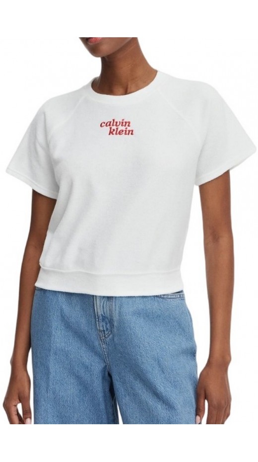 CALVIN KLEIN JEANS TOWEL TERRY CROPPED SWEATSHIRT T-SHIRT ΜΠΛΟΥΖΑ ΓΥΝΑΙΚΕΙΑ WHITE