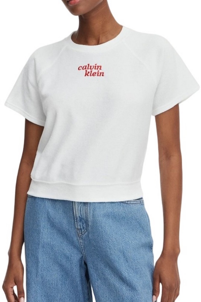 CALVIN KLEIN JEANS TOWEL TERRY CROPPED SWEATSHIRT T-SHIRT ΜΠΛΟΥΖΑ ΓΥΝΑΙΚΕΙΑ WHITE