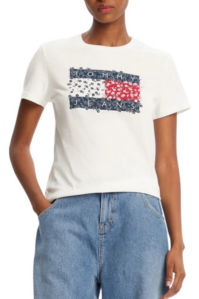 TOMMY JEANS REG FLORAL FLAG TEE T-SHIRT ΜΠΛΟΥΖΑ ΓΥΝΑΙΚΕΙΑ WHITE