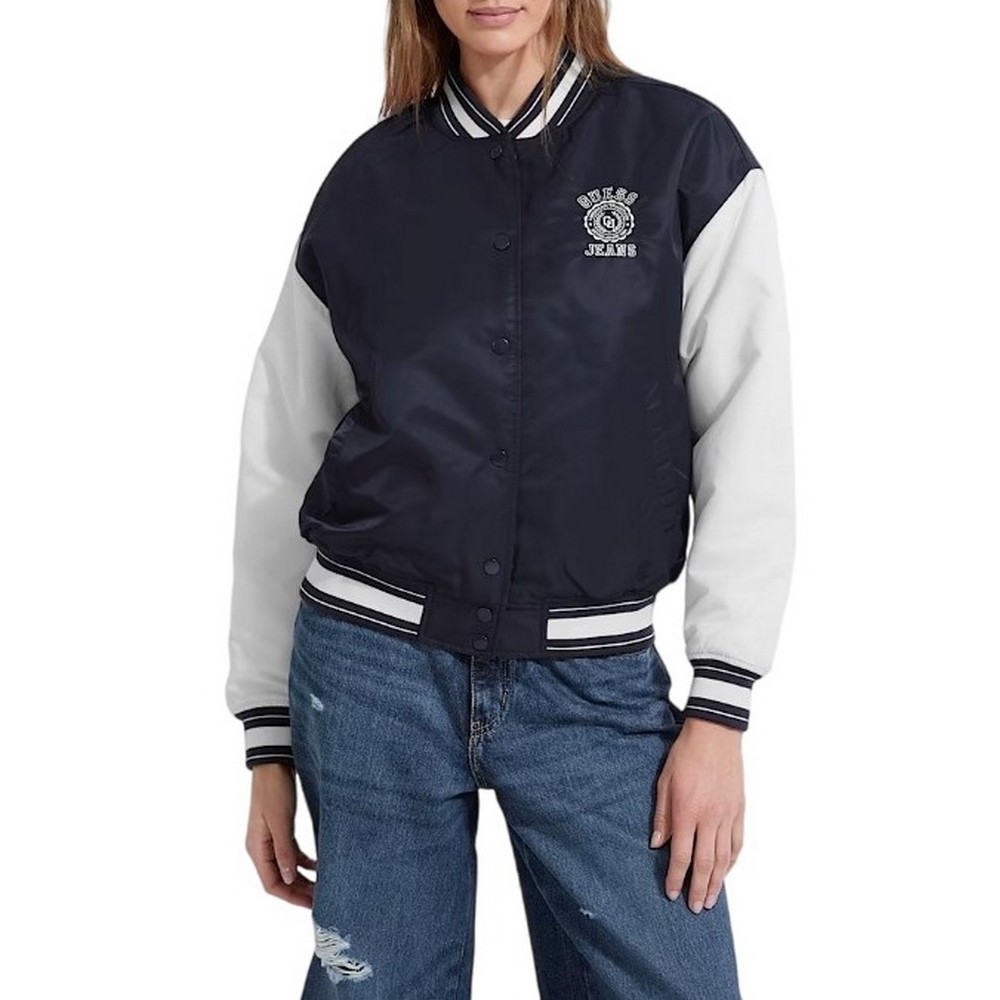 GUESS JEANS VARSITY WITH EMBROIDERY ΜΠΟΥΦΑΝ ΓΥΝΑΙΚΕΙΟ DARK NAVY