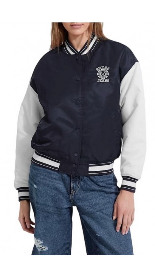 GUESS JEANS VARSITY WITH EMBROIDERY ΜΠΟΥΦΑΝ ΓΥΝΑΙΚΕΙΟ DARK NAVY