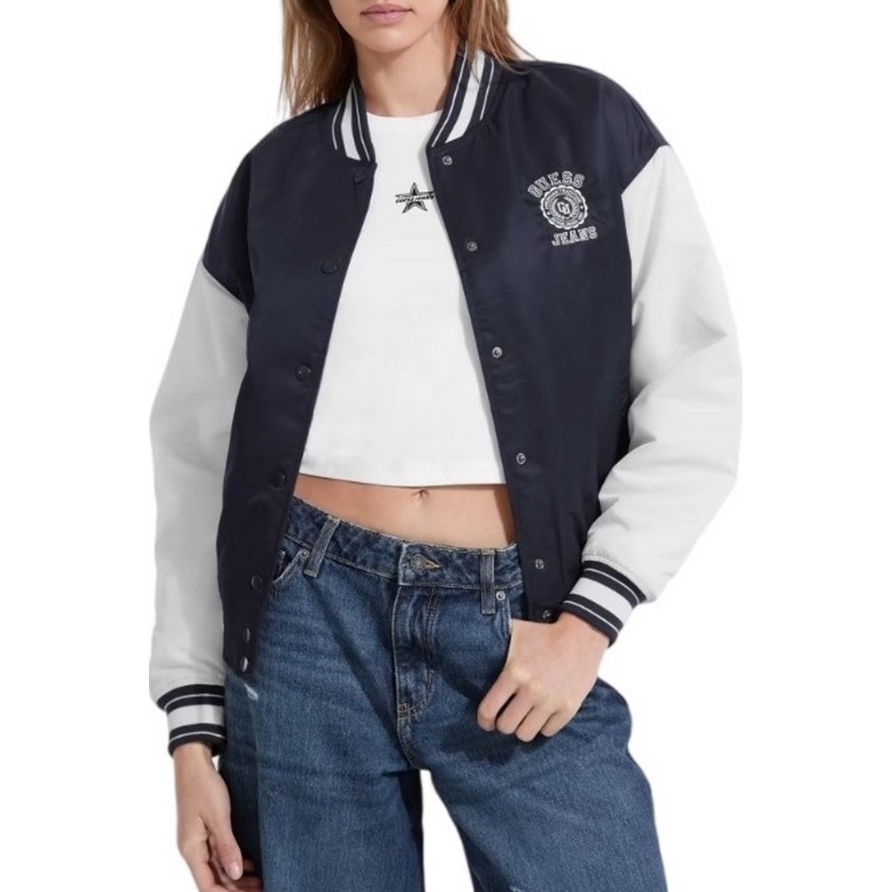 GUESS JEANS VARSITY WITH EMBROIDERY ΜΠΟΥΦΑΝ ΓΥΝΑΙΚΕΙΟ DARK NAVY