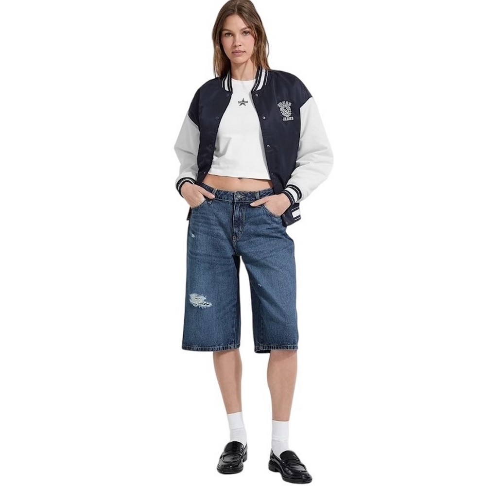 GUESS JEANS VARSITY WITH EMBROIDERY ΜΠΟΥΦΑΝ ΓΥΝΑΙΚΕΙΟ DARK NAVY