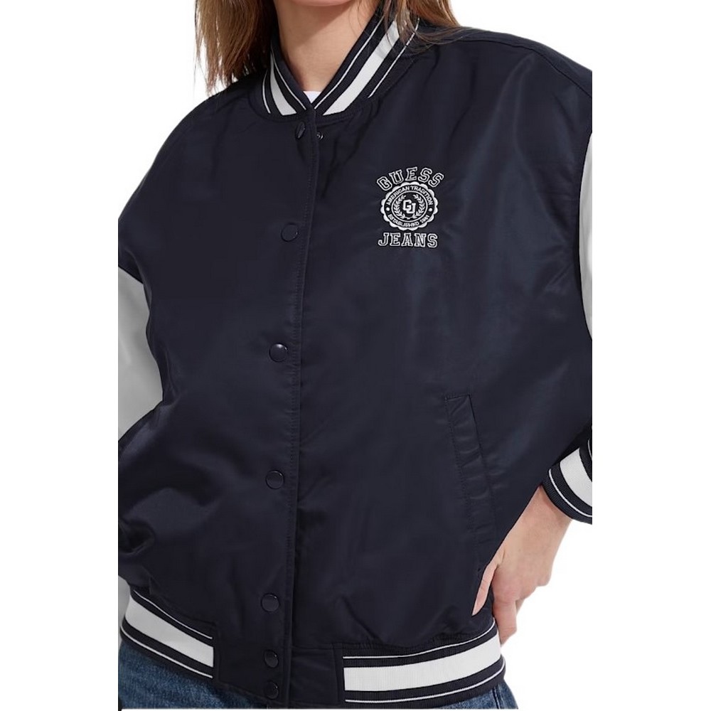 GUESS JEANS VARSITY WITH EMBROIDERY ΜΠΟΥΦΑΝ ΓΥΝΑΙΚΕΙΟ DARK NAVY