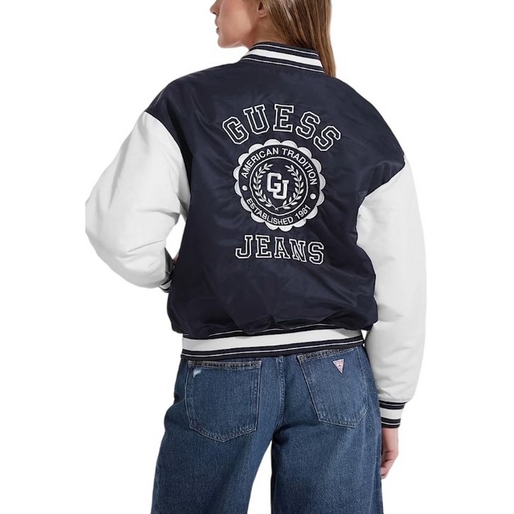 GUESS JEANS VARSITY WITH EMBROIDERY ΜΠΟΥΦΑΝ ΓΥΝΑΙΚΕΙΟ DARK NAVY