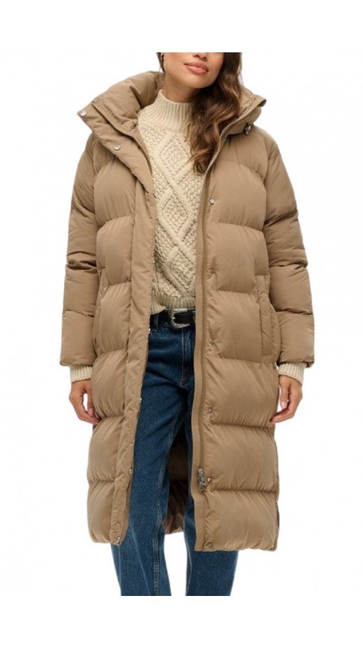 SUPERDRY D2 STUD LONGLINE HOODED PUFFER JACKET ΜΠΟΥΦΑΝ ΓΥΝΑΙΚΕΙΟ BROWN