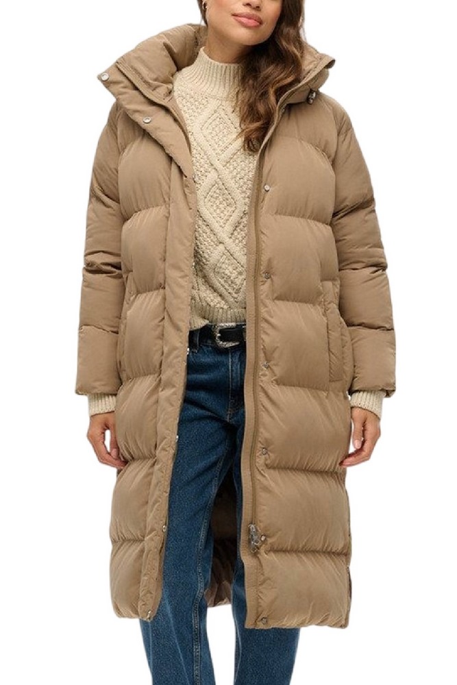 SUPERDRY D2 STUD LONGLINE HOODED PUFFER JACKET ΜΠΟΥΦΑΝ ΓΥΝΑΙΚΕΙΟ BROWN