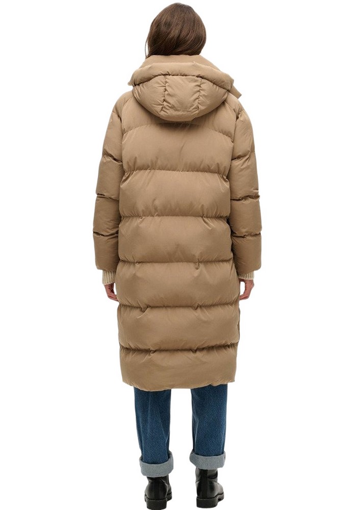 SUPERDRY D2 STUD LONGLINE HOODED PUFFER JACKET ΜΠΟΥΦΑΝ ΓΥΝΑΙΚΕΙΟ BROWN