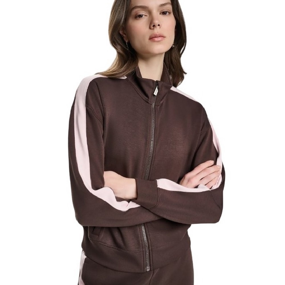 DKNY SIDE STRIPE FULL ZIP HOODIE ΖΑΚΕΤΑ ΦΟΥΤΕΡ ΓΥΝΑΙΚΕΙΑ COFFEE