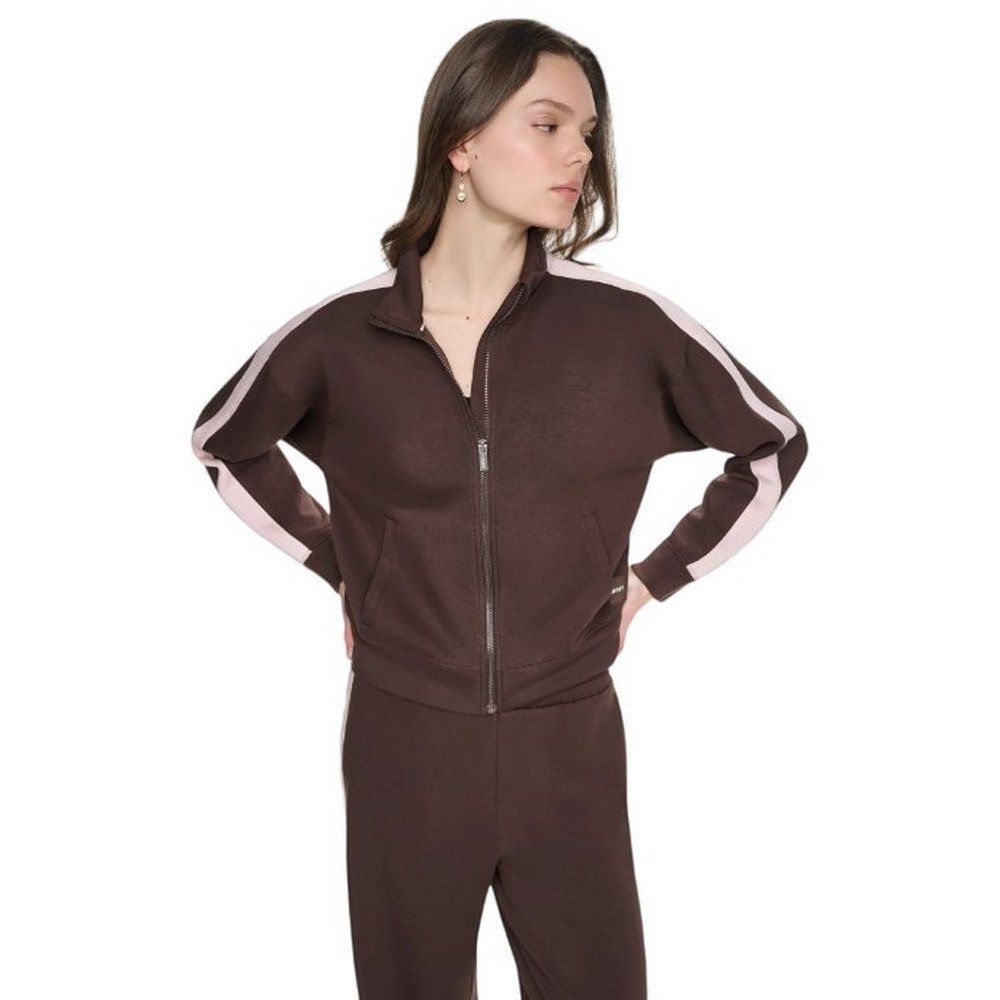 DKNY SIDE STRIPE FULL ZIP HOODIE ΖΑΚΕΤΑ ΦΟΥΤΕΡ ΓΥΝΑΙΚΕΙΑ COFFEE