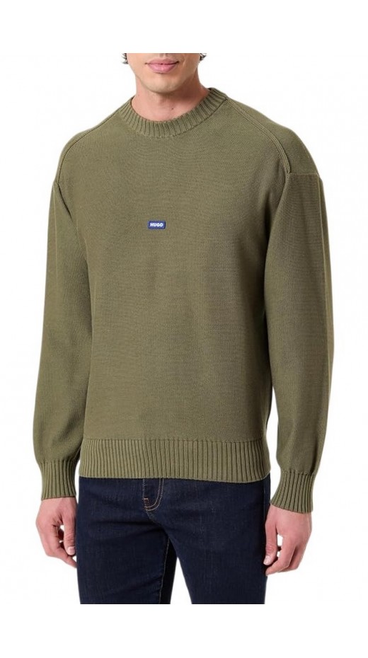 HUGO BOSS SAN CASEY SWEATER ΜΠΛΟΥΖΑ ΠΛΕΚΤΗ ΑΝΔΡΙΚΗ MILITARY GREEN