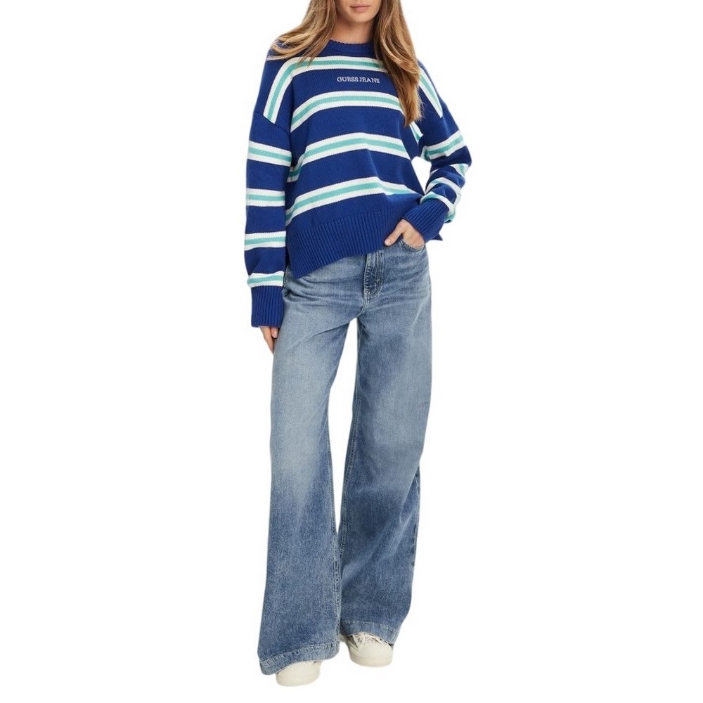 GUESS JEANS LS CN STRIPED SWT GENERATION YARN ΠΛΕΚΤΗ ΜΠΛΟΥΖΑ ΓΥΝΑΙΚΕΙΑ BLUE