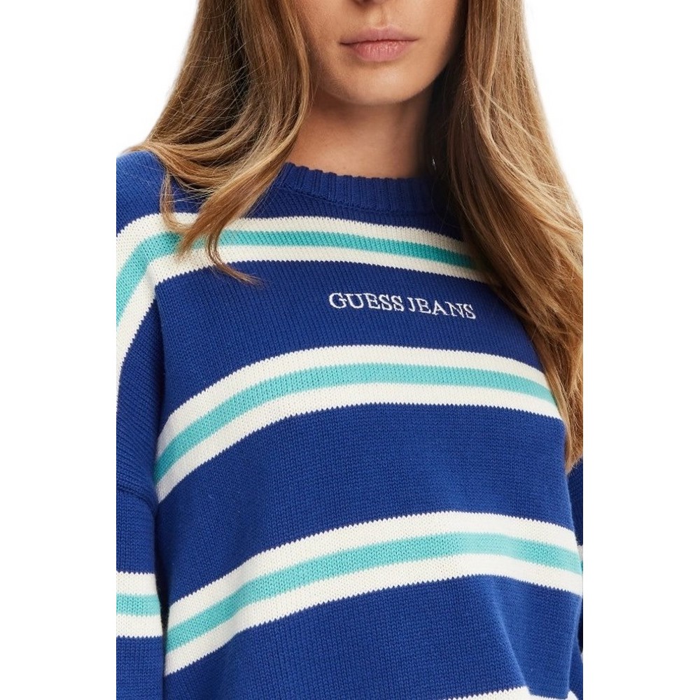 GUESS JEANS LS CN STRIPED SWT GENERATION YARN ΠΛΕΚΤΗ ΜΠΛΟΥΖΑ ΓΥΝΑΙΚΕΙΑ BLUE