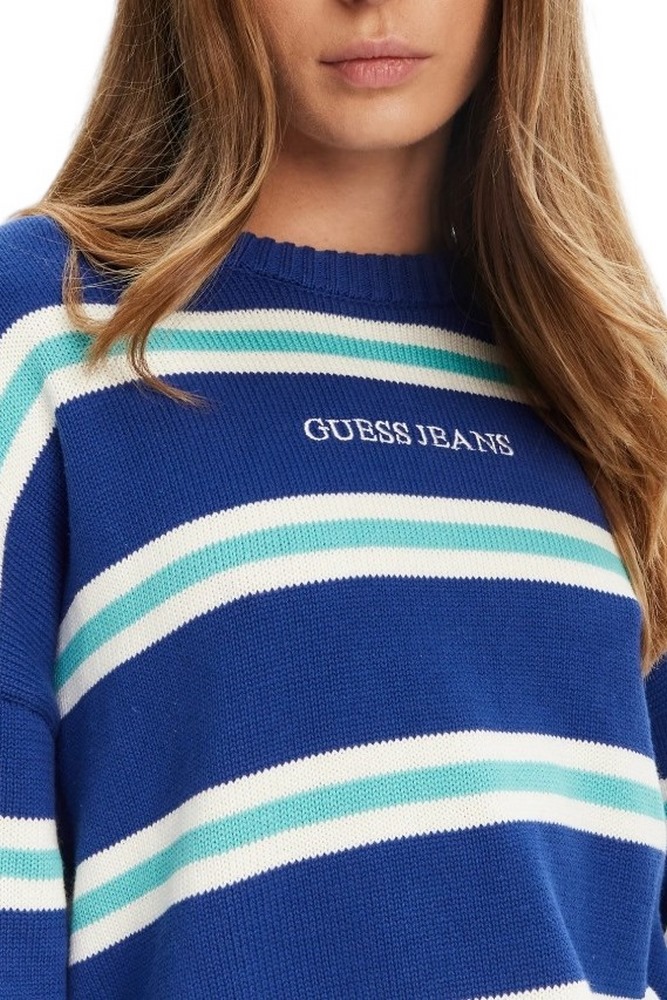 GUESS JEANS LS CN STRIPED SWT GENERATION YARN ΠΛΕΚΤΗ ΜΠΛΟΥΖΑ ΓΥΝΑΙΚΕΙΑ BLUE