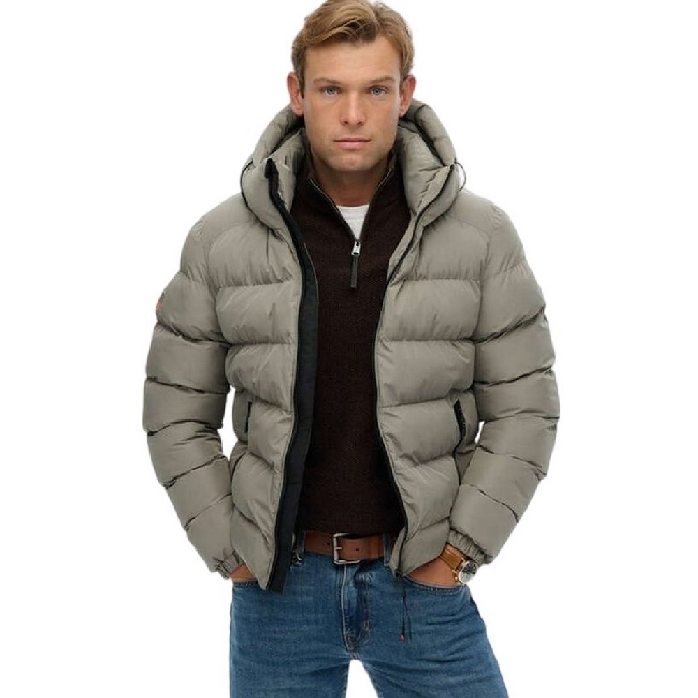 SUPERDRY D1 SDSW HOODED SPORTS PUFFER JACKET ΜΠΟΥΦΑΝ ΑΝΔΡΙΚΟ LIGHT KHAKI