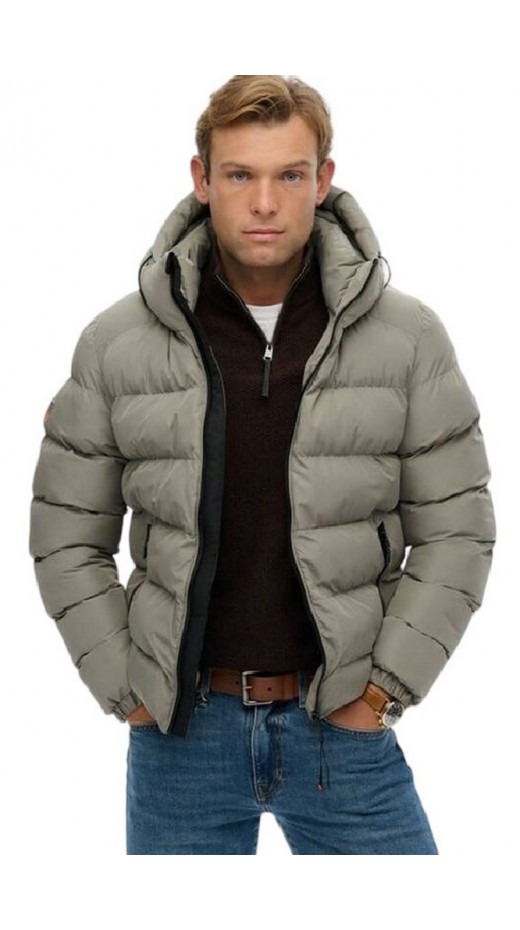 SUPERDRY D1 SDSW HOODED SPORTS PUFFER JACKET ΜΠΟΥΦΑΝ ΑΝΔΡΙΚΟ LIGHT KHAKI