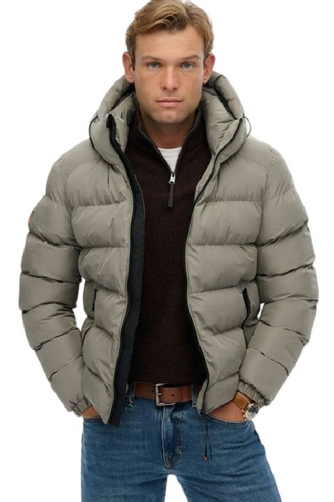 SUPERDRY D1 SDSW HOODED SPORTS PUFFER JACKET ΜΠΟΥΦΑΝ ΑΝΔΡΙΚΟ LIGHT KHAKI