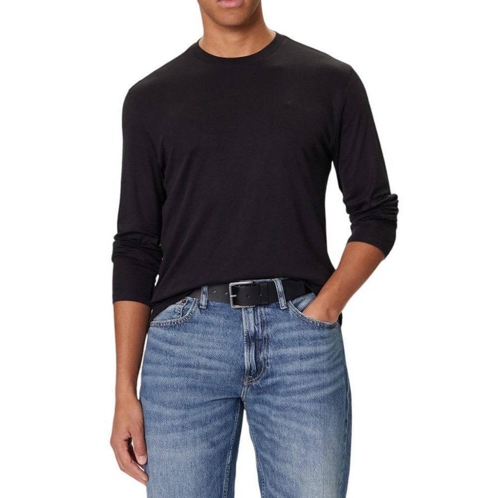 CALVIN KLEIN SUPIMA INTERLOCK SOLID CREWNECK ΜΠΛΟΥΖΑ ΜΑΚΡΥΜΑΝΙΚΗ ΑΝΔΡΙΚΗ BLACK