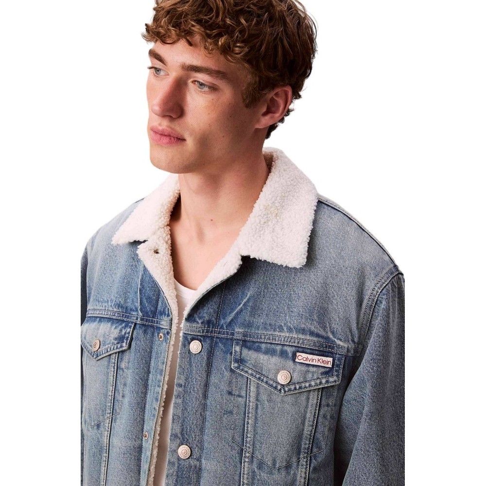 CALVIN KLEIN JEANS 90S SHERPA TRUCKER TINTED THUNDR ΜΠΟΥΦΑΝ ΑΝΔΡΙΚΟ BLUΕ DENIM