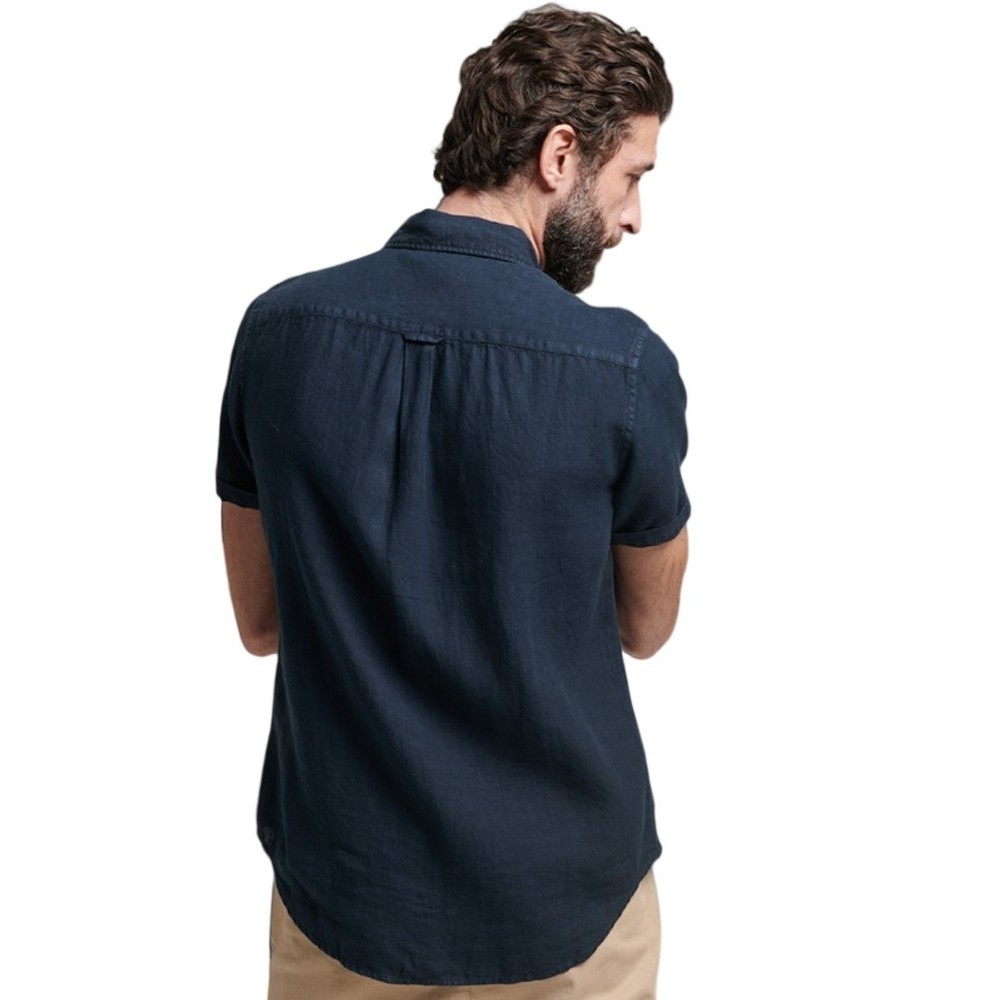 SUPERDRY D2 STUD STUDIOS CASUAL LINEN S/S SHIRT ΠΟΥΚΑΜΙΣΟ ΑΝΔΡΙΚΟ NAVY