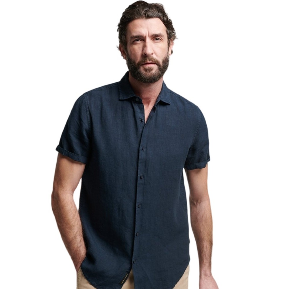 SUPERDRY D2 STUD STUDIOS CASUAL LINEN S/S SHIRT ΠΟΥΚΑΜΙΣΟ ΑΝΔΡΙΚΟ NAVY