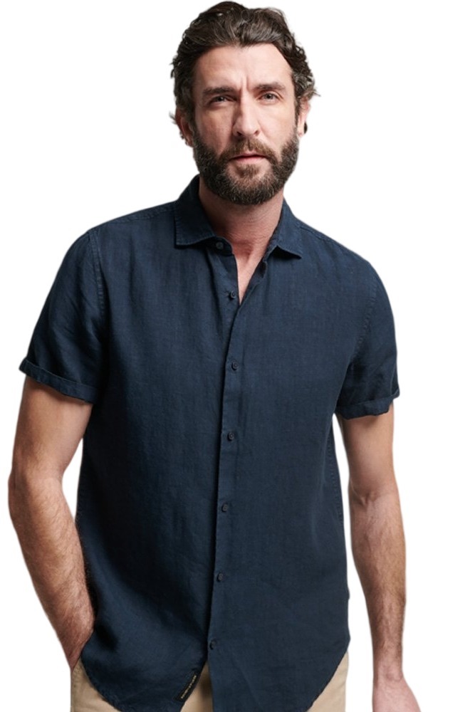 SUPERDRY D2 STUD STUDIOS CASUAL LINEN S/S SHIRT ΠΟΥΚΑΜΙΣΟ ΑΝΔΡΙΚΟ NAVY