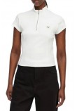 CALVIN KLEIN JEANS WOVEN LABEL 2X2 BABY RIB ZIP T-SHIRT ΜΠΛΟΥΖΑ ΓΥΝΑΙΚΕΙΑ WHITE