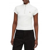 CALVIN KLEIN JEANS WOVEN LABEL 2X2 BABY RIB ZIP T-SHIRT ΜΠΛΟΥΖΑ ΓΥΝΑΙΚΕΙΑ WHITE