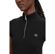 CALVIN KLEIN JEANS WOVEN LABEL 2X2 BABY RIB ZIP T-SHIRT ΜΠΛΟΥΖΑ ΓΥΝΑΙΚΕΙΑ BLACK