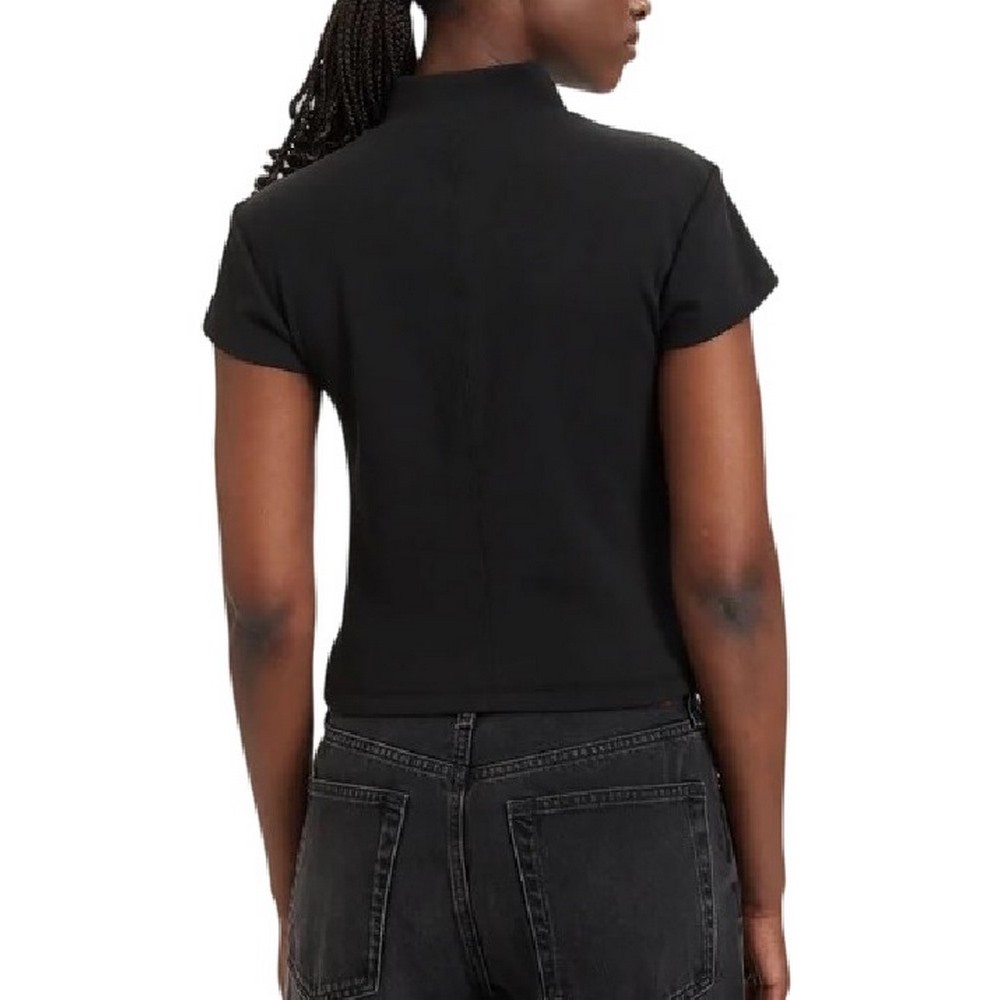 CALVIN KLEIN JEANS WOVEN LABEL 2X2 BABY RIB ZIP T-SHIRT ΜΠΛΟΥΖΑ ΓΥΝΑΙΚΕΙΑ BLACK