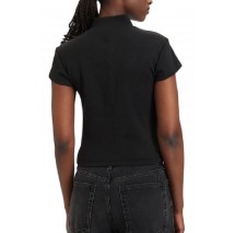 CALVIN KLEIN JEANS WOVEN LABEL 2X2 BABY RIB ZIP T-SHIRT ΜΠΛΟΥΖΑ ΓΥΝΑΙΚΕΙΑ BLACK