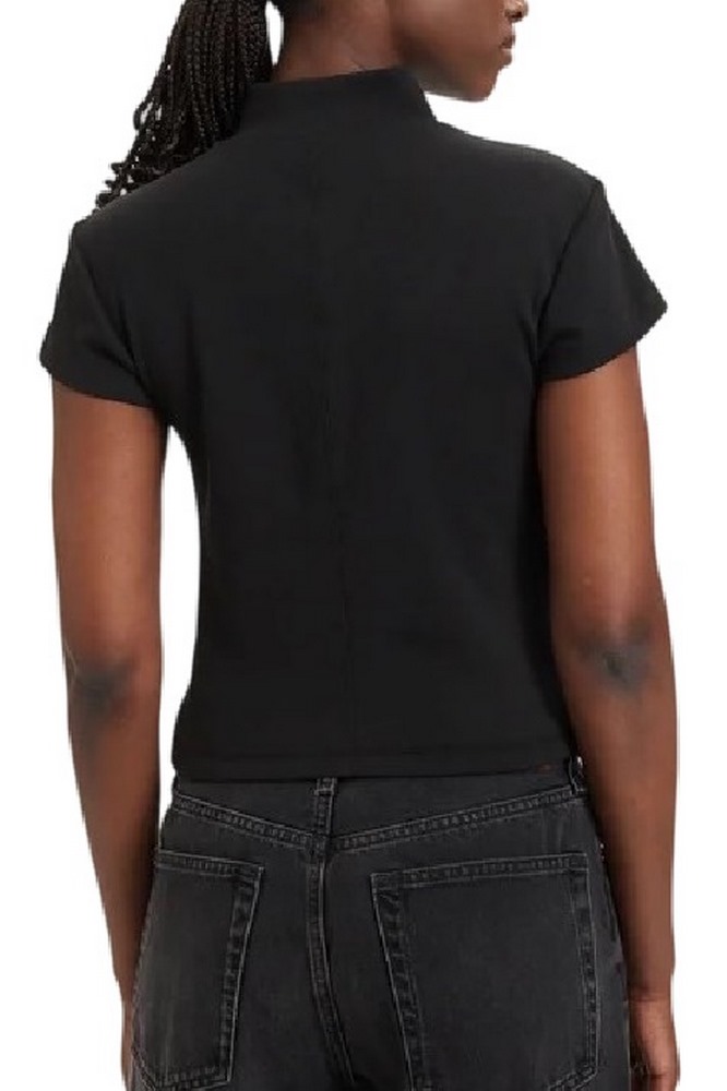CALVIN KLEIN JEANS WOVEN LABEL 2X2 BABY RIB ZIP T-SHIRT ΜΠΛΟΥΖΑ ΓΥΝΑΙΚΕΙΑ BLACK