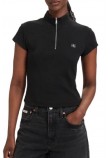 CALVIN KLEIN JEANS WOVEN LABEL 2X2 BABY RIB ZIP T-SHIRT ΜΠΛΟΥΖΑ ΓΥΝΑΙΚΕΙΑ BLACK
