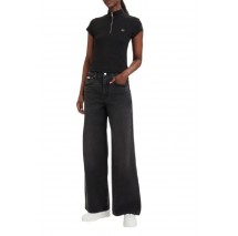 CALVIN KLEIN JEANS WOVEN LABEL 2X2 BABY RIB ZIP T-SHIRT ΜΠΛΟΥΖΑ ΓΥΝΑΙΚΕΙΑ BLACK
